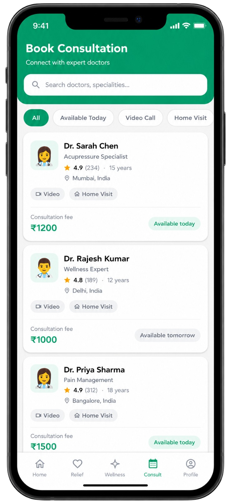 Consultations booking screen